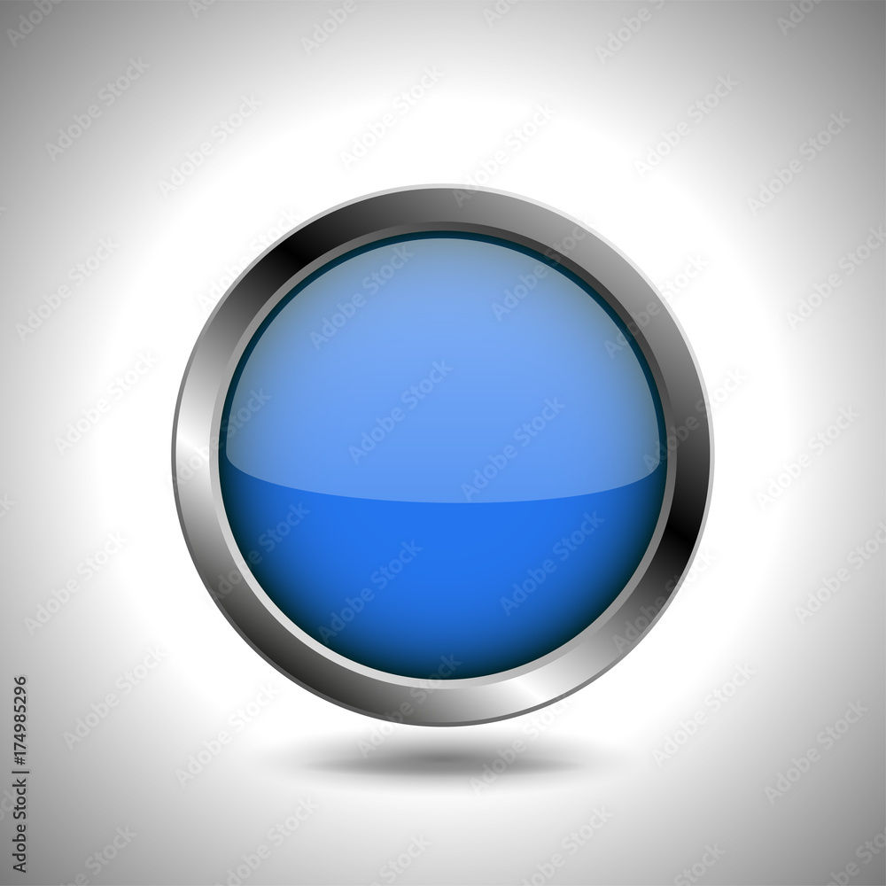 Blue round button with chrome frame Blue round button with chrome frame