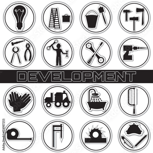 set of black and white icons. tools for construction and repair. vector illustration. Isolated