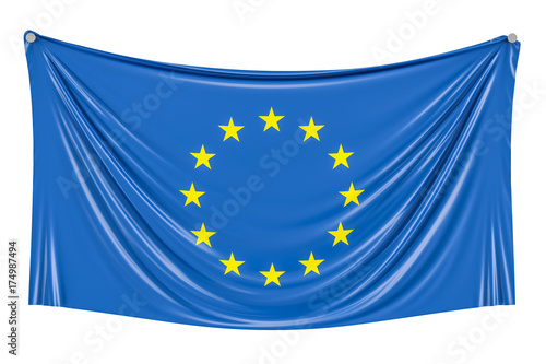 European Union flag hanging on the wall, 3D rendering