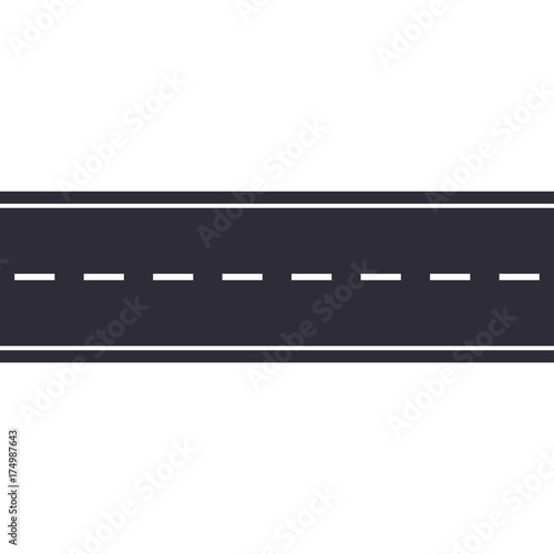 Seamless asphalt road isolated on white background. Vector illustration.