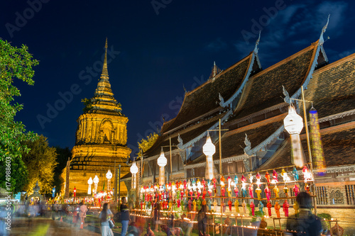 Yi Peng festival in Wat  Phan Tao Temple in Chiang Mai, Thailand photo