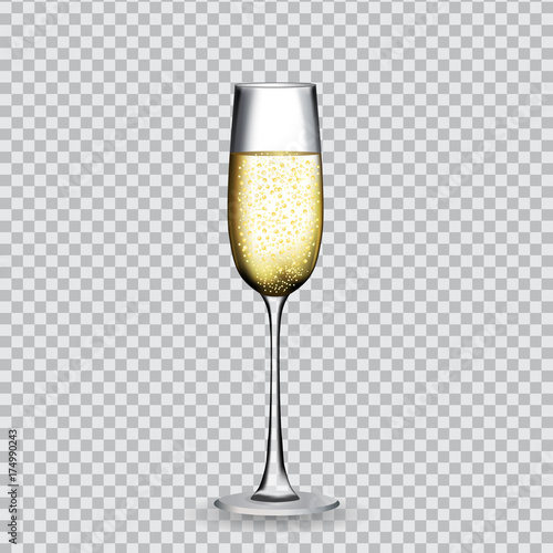 Naturalistic glass with festive champagne on transparent backgro
