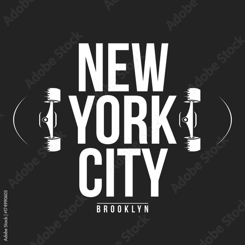 New York, skateboarding typography for t-shirt print. Athletic patch for tee graphic. T-shirt design