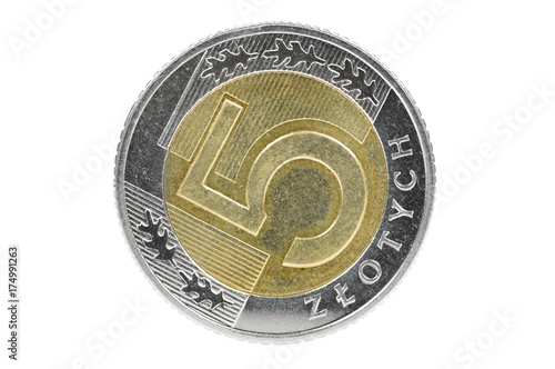 Closeup of 5 polish zloty coin photo