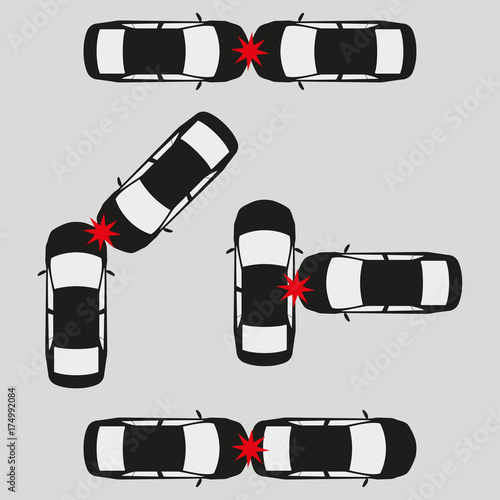 Car crash and accidents icon set. Vector illustration.