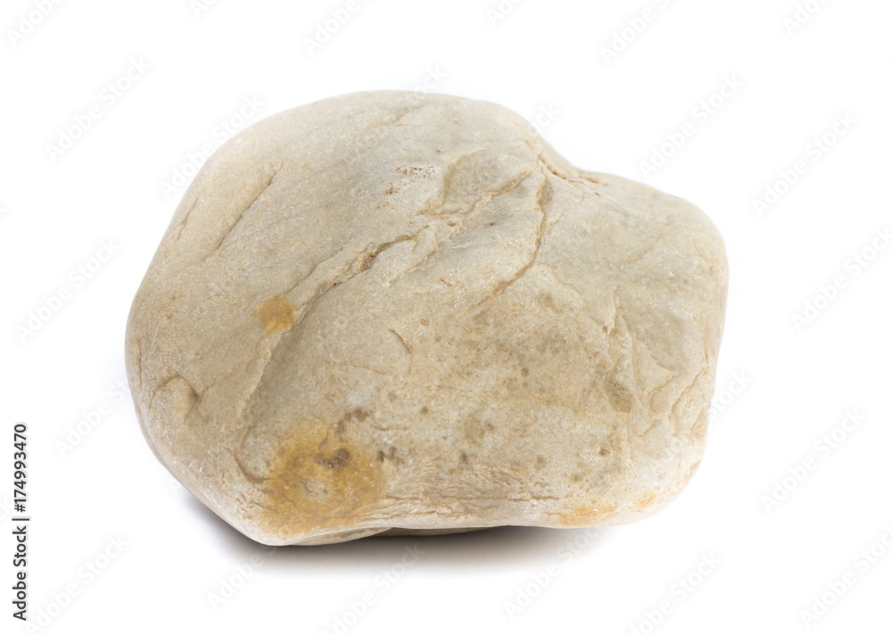 Single natural stone on white background, close-up