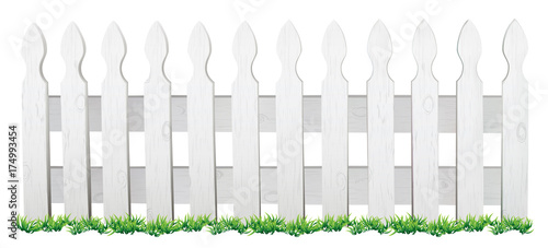 Wooden fence and grass. Vector illustration. 