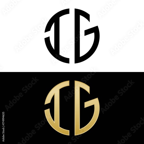 ig initial logo circle shape vector black and gold