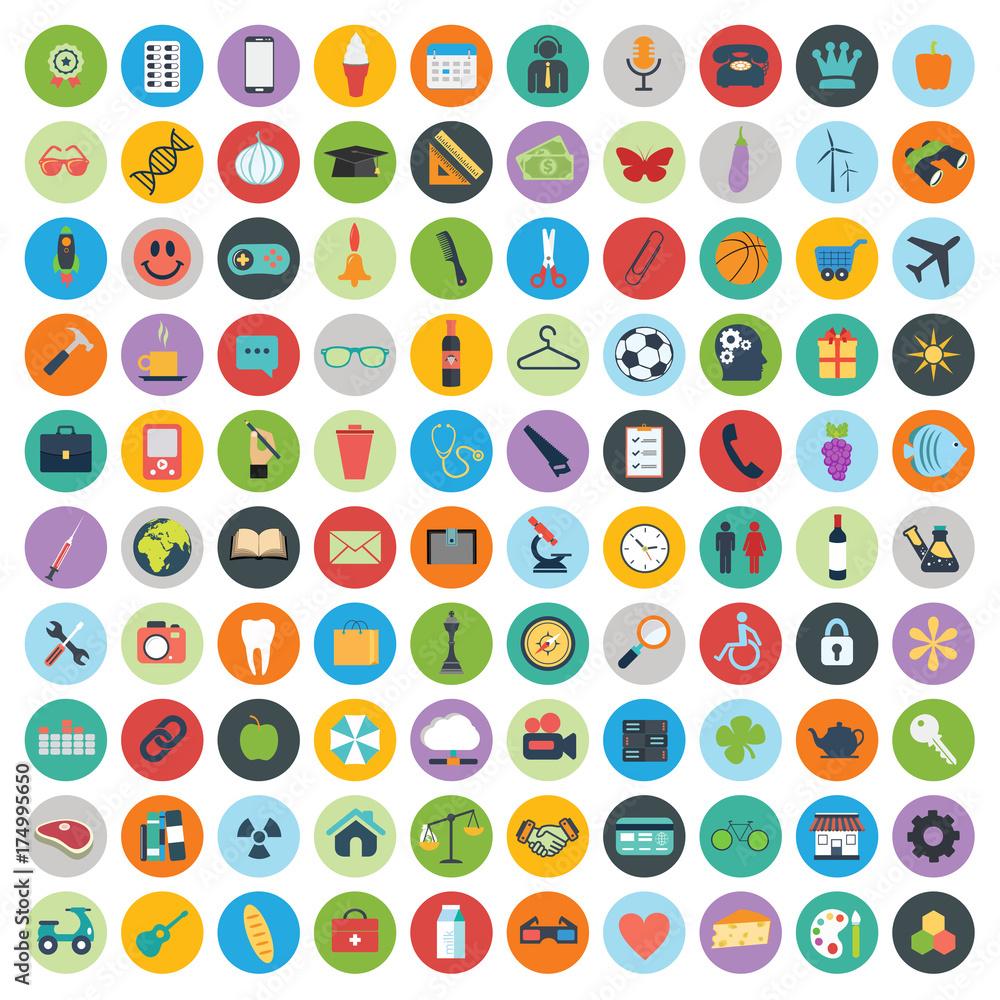 Flat icons design modern vector illustration. Big set of web and technology development icons, business management symbol, marketing items and other various objects on background. Flat icons design modern vector illustration. Big set of web and technology development icons, business management symbol, marketing items and other various objects on background.