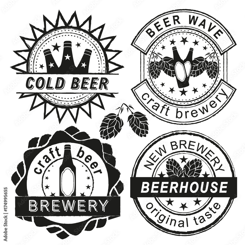 Fototapeta premium Vintage brewery logo, emblems and badges vector set.