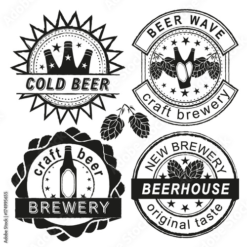 Vintage brewery logo, emblems and badges vector set.
