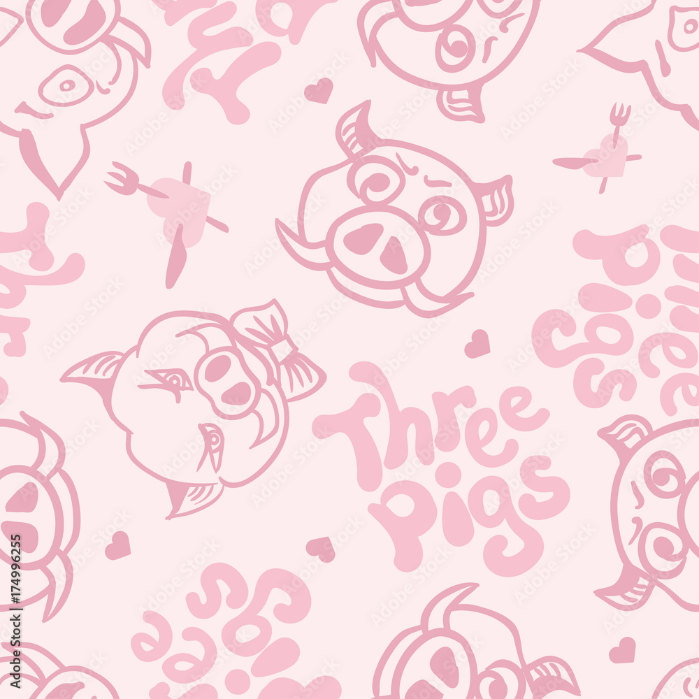Cute pig doodle seamless pattern, Vector background design for fabric and decor