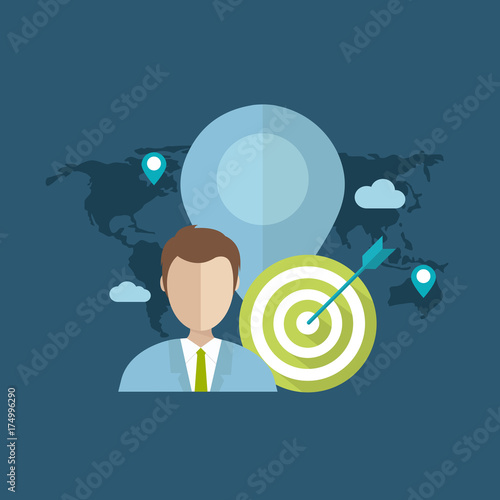 Location Based Targeting. Concept of location targeting strategy used by local advertisers in digital marketing. Flat vector illustration