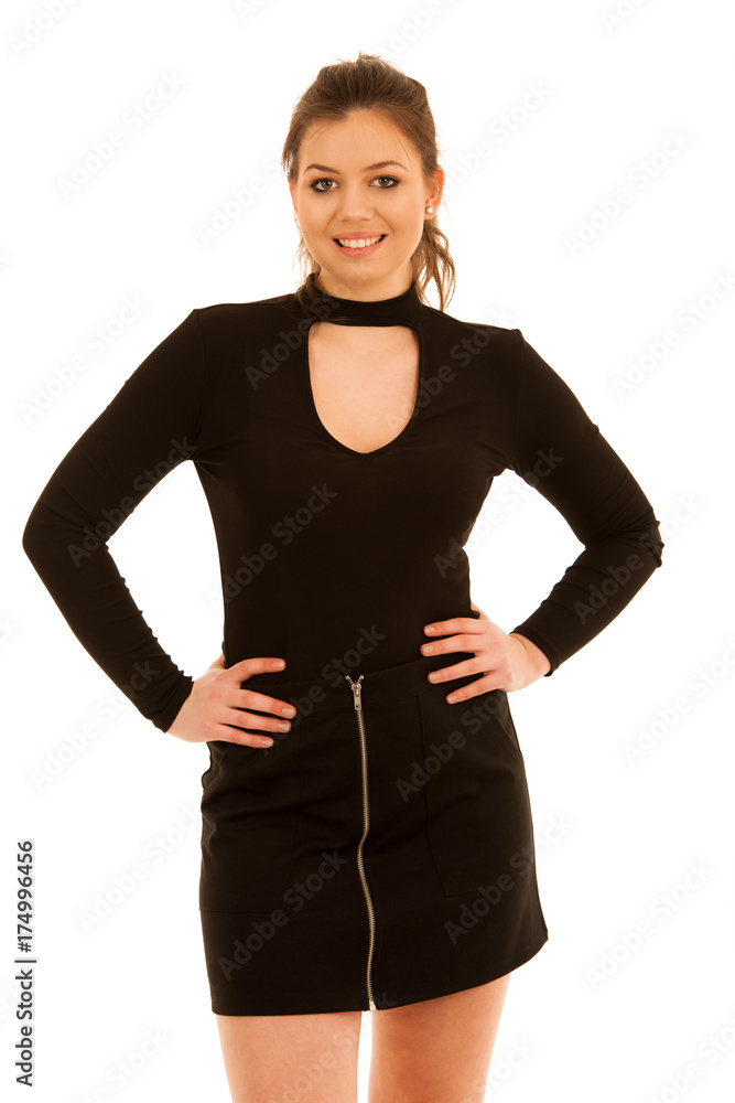 woman in short skirt isolated over white ackground woman in short skirt isolated over white ackground