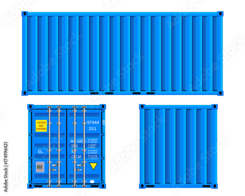 Cargo container, all sides, vector, isolated on white, vector