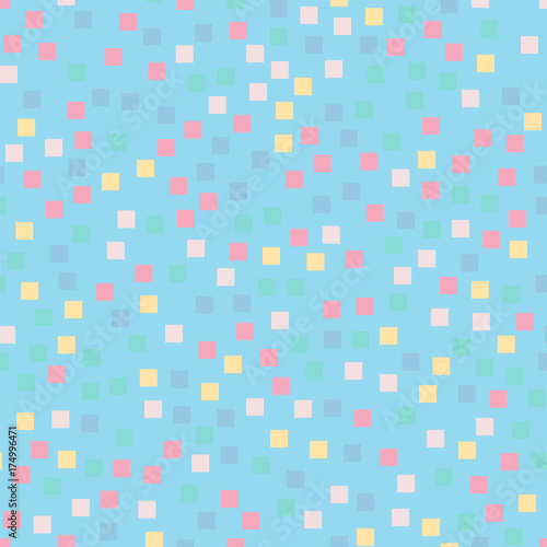 Abstract squares pattern. Light blue geometric background. Admirable random squares. Geometric chaotic decor. Vector illustration.