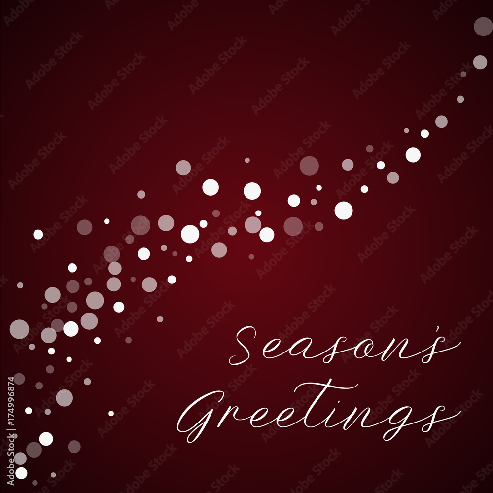 Season's Greetings greeting card. Falling white dots background. Falling white dots on red background.lovely vector illustration.