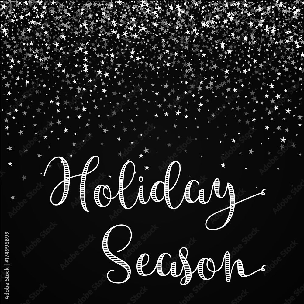 Holiday Season greeting card. Amazing falling stars background. Amazing falling stars on black background. Magnificent vector illustration.