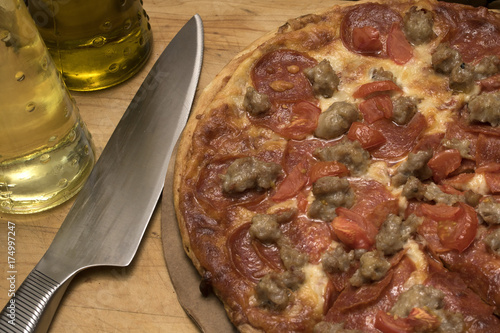 Pepperoni and Sausage Pizza photo