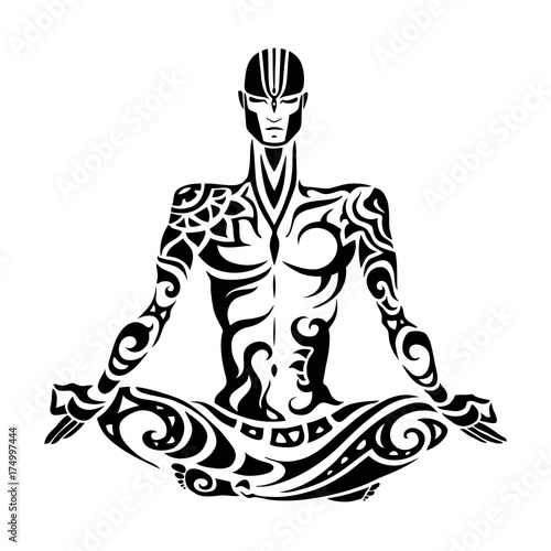 Meditation. Yoga man Silhouette.