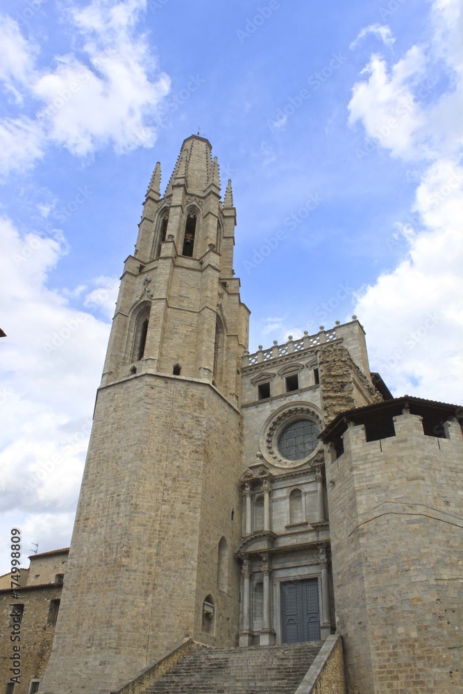 Catholic Cathedral of Gerona in a sunny day, Spain