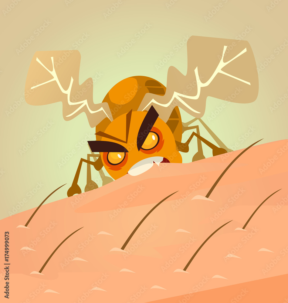 Small angry insect bug bite human skin. Vector flat cartoon ...