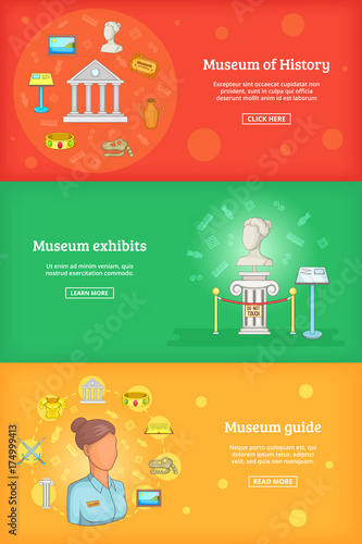 Museum banner set template, cartoon style