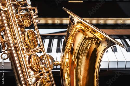 Sticker saxophone and piano. jazz music.