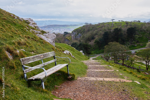 Outdoor bench in a nice mountain area.