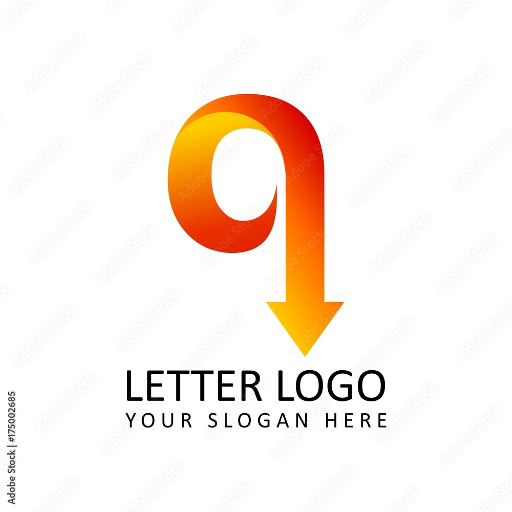 letter Q logo template orange round ribbon with arrow head letter Q logo template orange round ribbon with arrow head