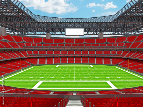 Modern American football Stadium with red seats