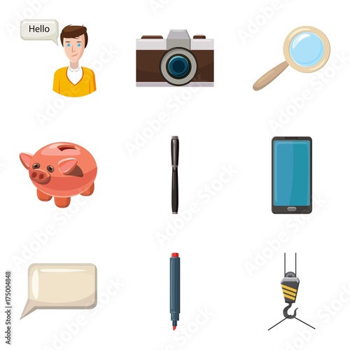 Money box icons set, cartoon style