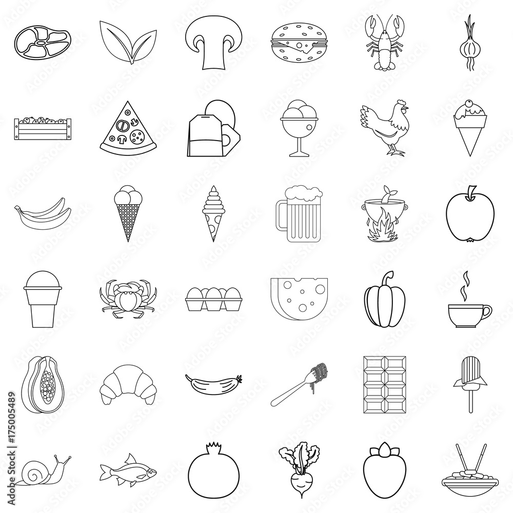 Dinner icons set, outline style