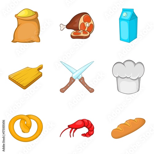 Baker icons set, cartoon style