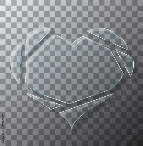 Vector modern concept broken heart glass on transparent background.