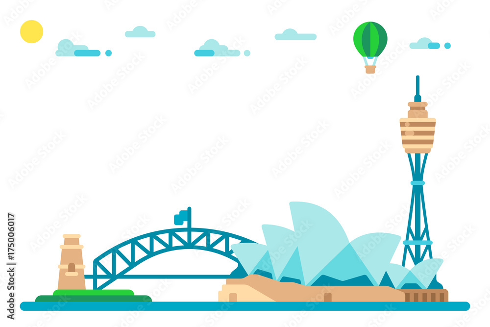 Fototapeta premium Flat design sydney landmarks cityscape
