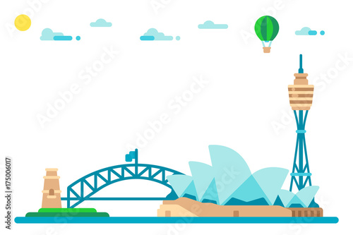 Flat design sydney landmarks cityscape
