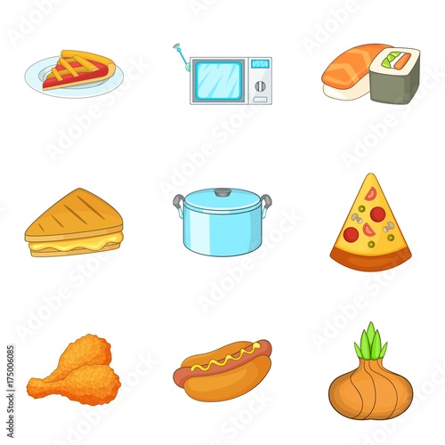 Bakeshop icons set, cartoon style