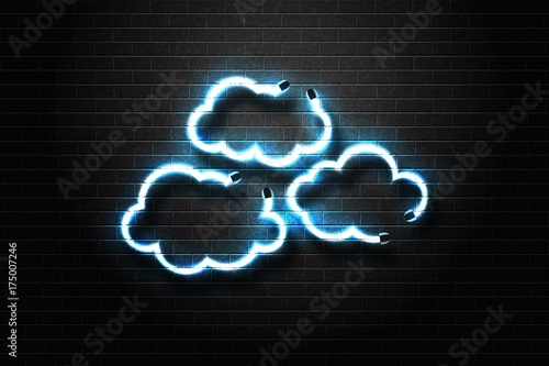 Vector realistic isolated neon sign of clouds for decoration and covering on the wall background.