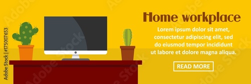 Home workplace with cactus banner horizontal concept