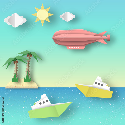 Airship Flies over the Sea ...