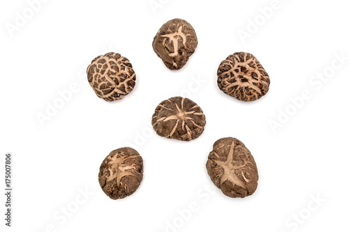 Dried shiitake mushrooms and a Isolated pattern with white background. ( clipping path )