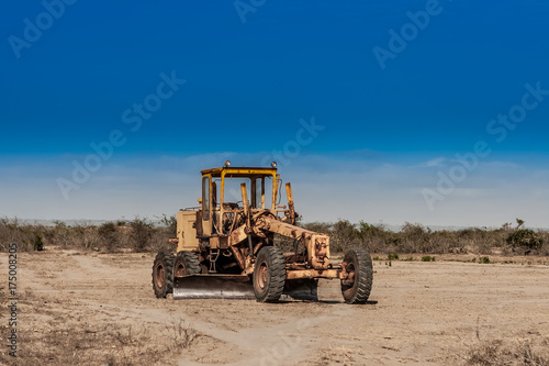 Grader. Road engineering. An old grader.