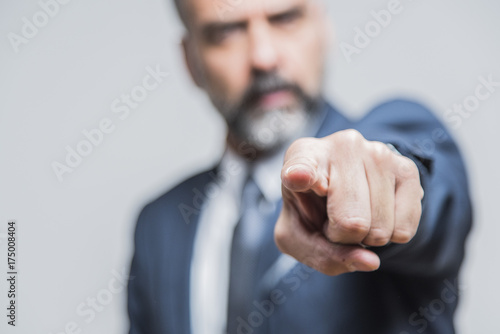 Bild auf Leinwand Angry senior man pointing his finger towards you, accusing and blaming