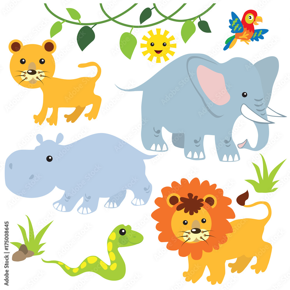 Jungle animals vector cartoon illustration Jungle animals vector cartoon illustration