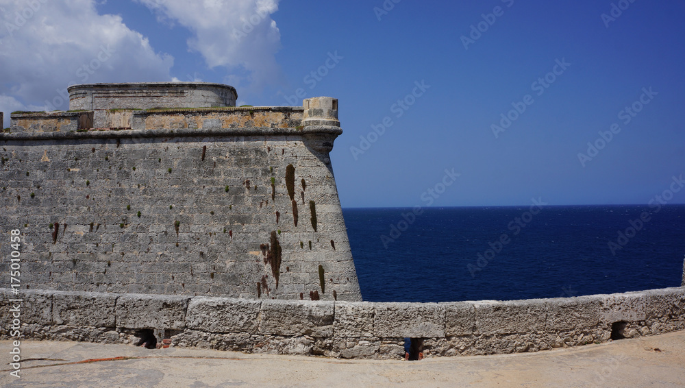 Watchtower on El Morro fort in Havana overlooking sea