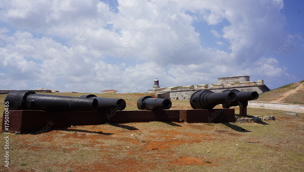 Cannons in front of El Morro lighthouse in Havana Cuba Cannons in front of El Morro lighthouse in Havana Cuba