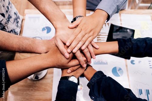 Business startup Teamwork joining hands team spirit Collaboration Concept © joyfotoliakid