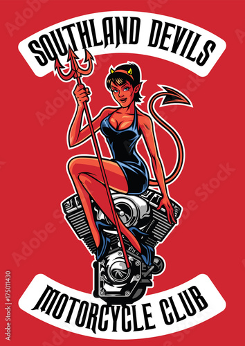 sexy devil with motorcycle engine