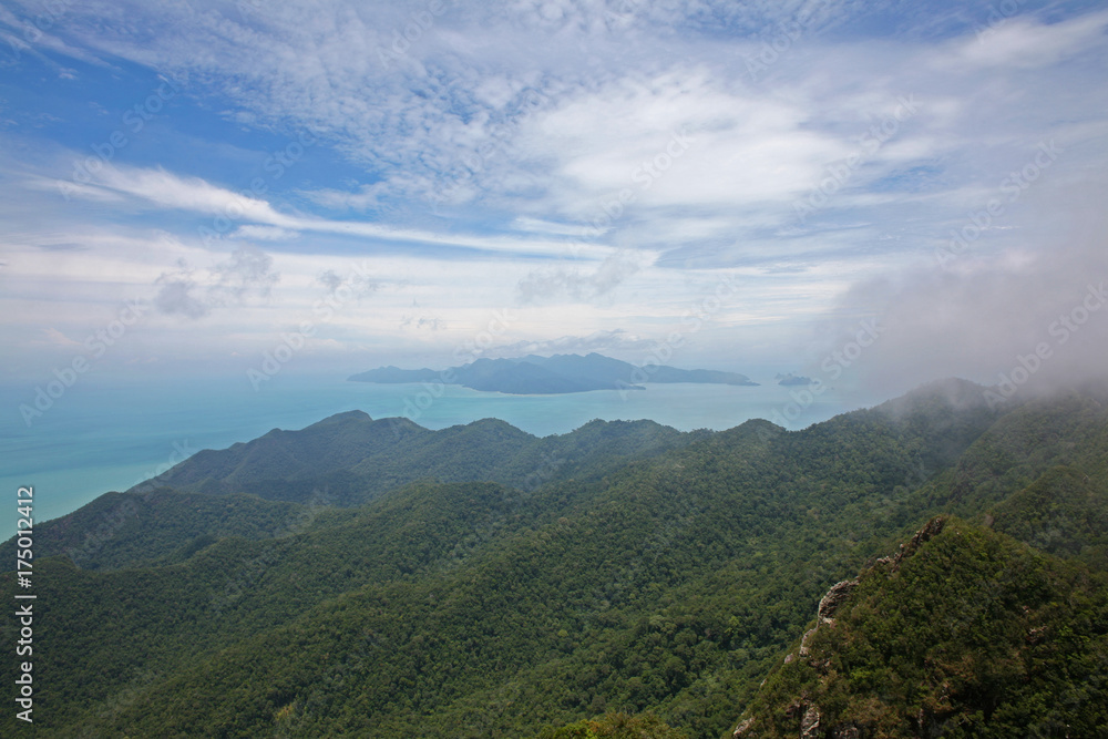 At the top of Langkawi Island, looking down towards the blue ocean